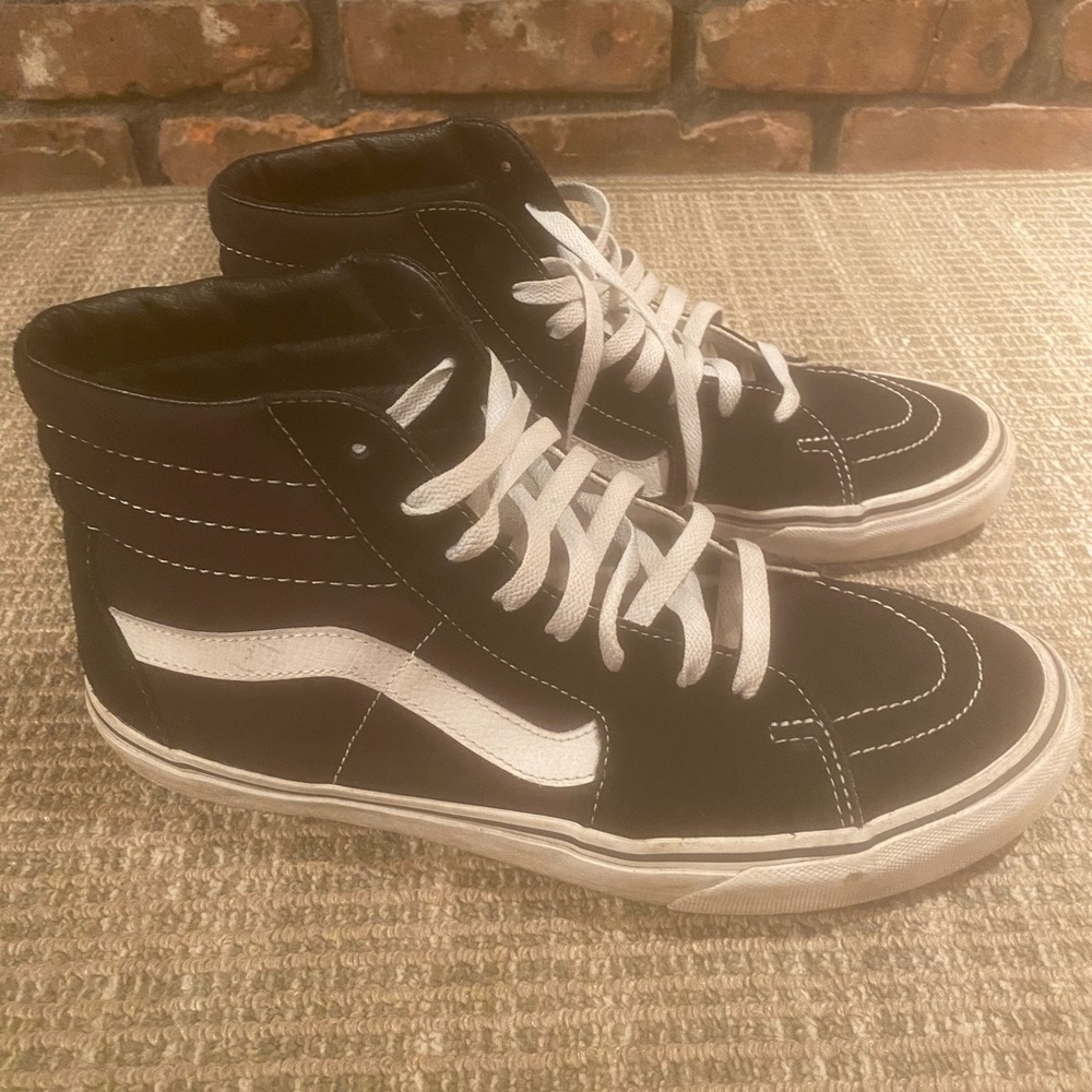 Vans black and white hi top sneakers